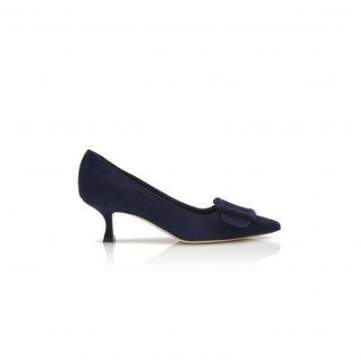 MANOLO BLAHNIK MAYSALEPUMP 50 NAVY BLUE SUEDE BUCKLE DETAIL PUMPS 219-0173-0008